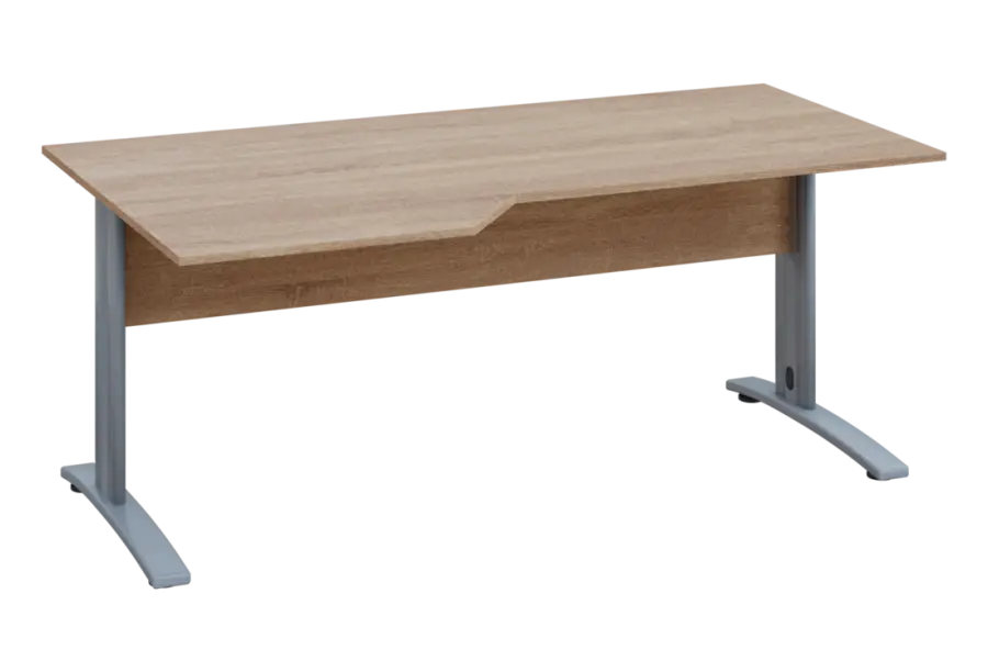 EZK 18 - 186 stůl kancelářský, rohový, levý, kovová podnož stříbrná, deska 18 mm, široký 1800 mm, dub bardolino